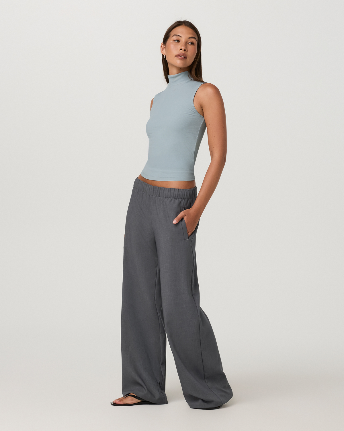 Cottony Rib Mock Neck Tank | Raindrop