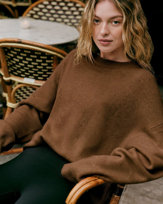 Émilie Cashmere Oversized Rib Crew | Bourbon