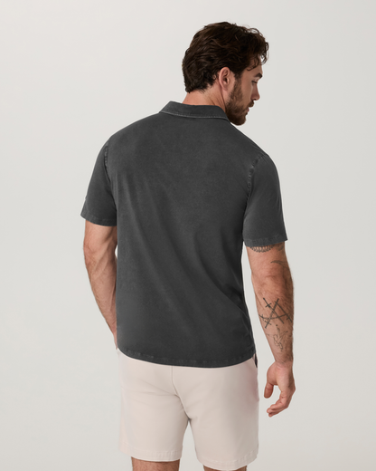 Short Sleeve Feather Polo | Dark Pewter Garment Dye