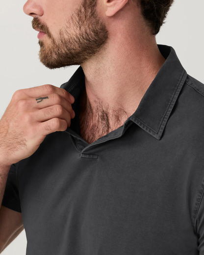 Short Sleeve Feather Polo | Dark Pewter Garment Dye