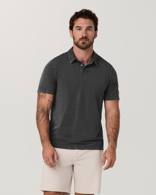 Short Sleeve Feather Polo | Dark Pewter Garment Dye