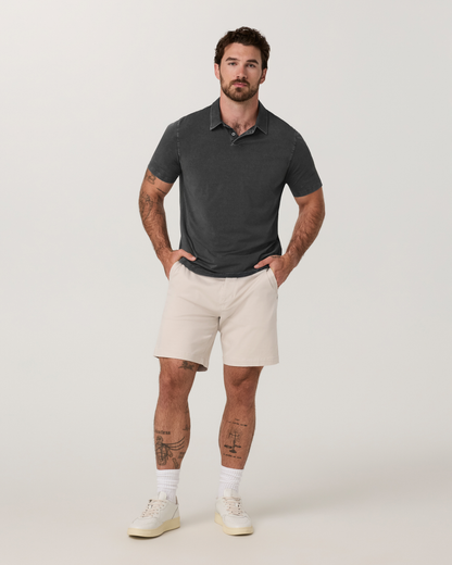 Short Sleeve Feather Polo | Dark Pewter Garment Dye