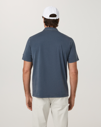 Short Sleeve Feather Polo | Ocean Blue Garment Dye