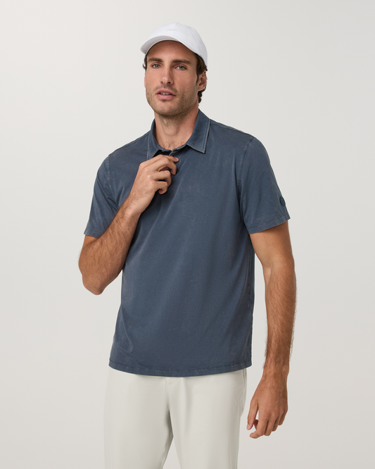 Short Sleeve Feather Polo | Ocean Blue Garment Dye