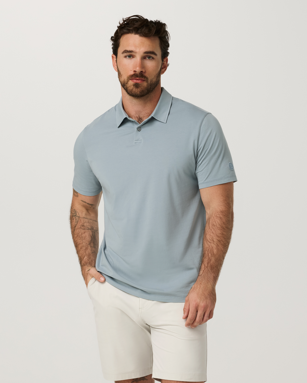 Short Sleeve Feather Polo | Raindrop