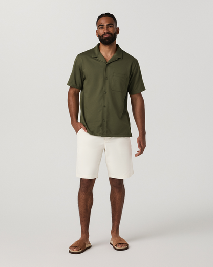 Short Sleeve Knit Oxford Camp Collar Button Down | Herb