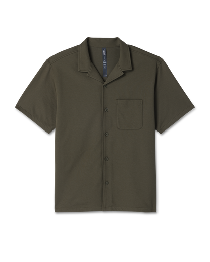 Short Sleeve Knit Oxford Camp Collar Button Down | Herb