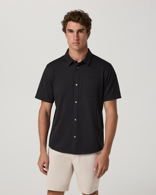 Short Sleeve Knit Oxford Button Down | Black