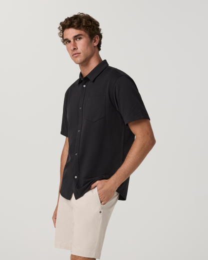Short Sleeve Knit Oxford Button Down | Black