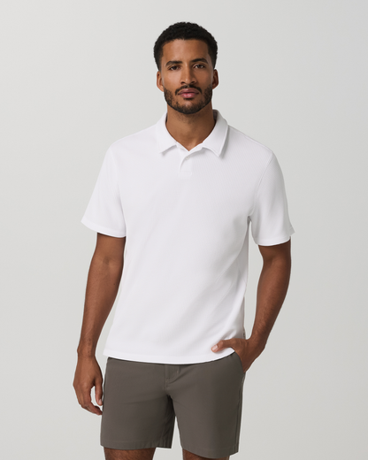 Short Sleeve Lightweight Tech Waffle Polo - Relaxed Fit | White