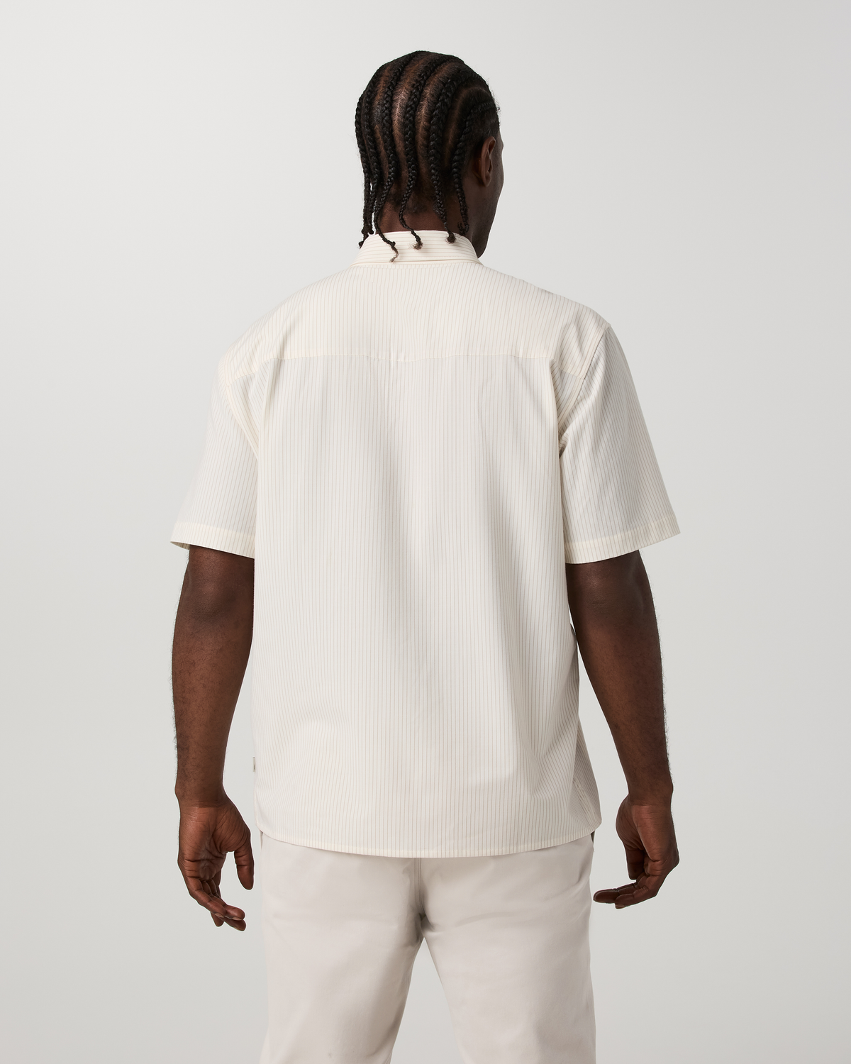 Short Sleeve Bridge Button Down - Relaxed Fit | Natural Pinstripe