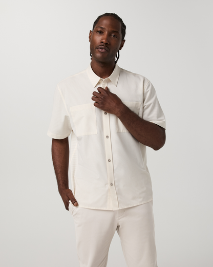 Short Sleeve Bridge Button Down - Relaxed Fit | Natural Pinstripe