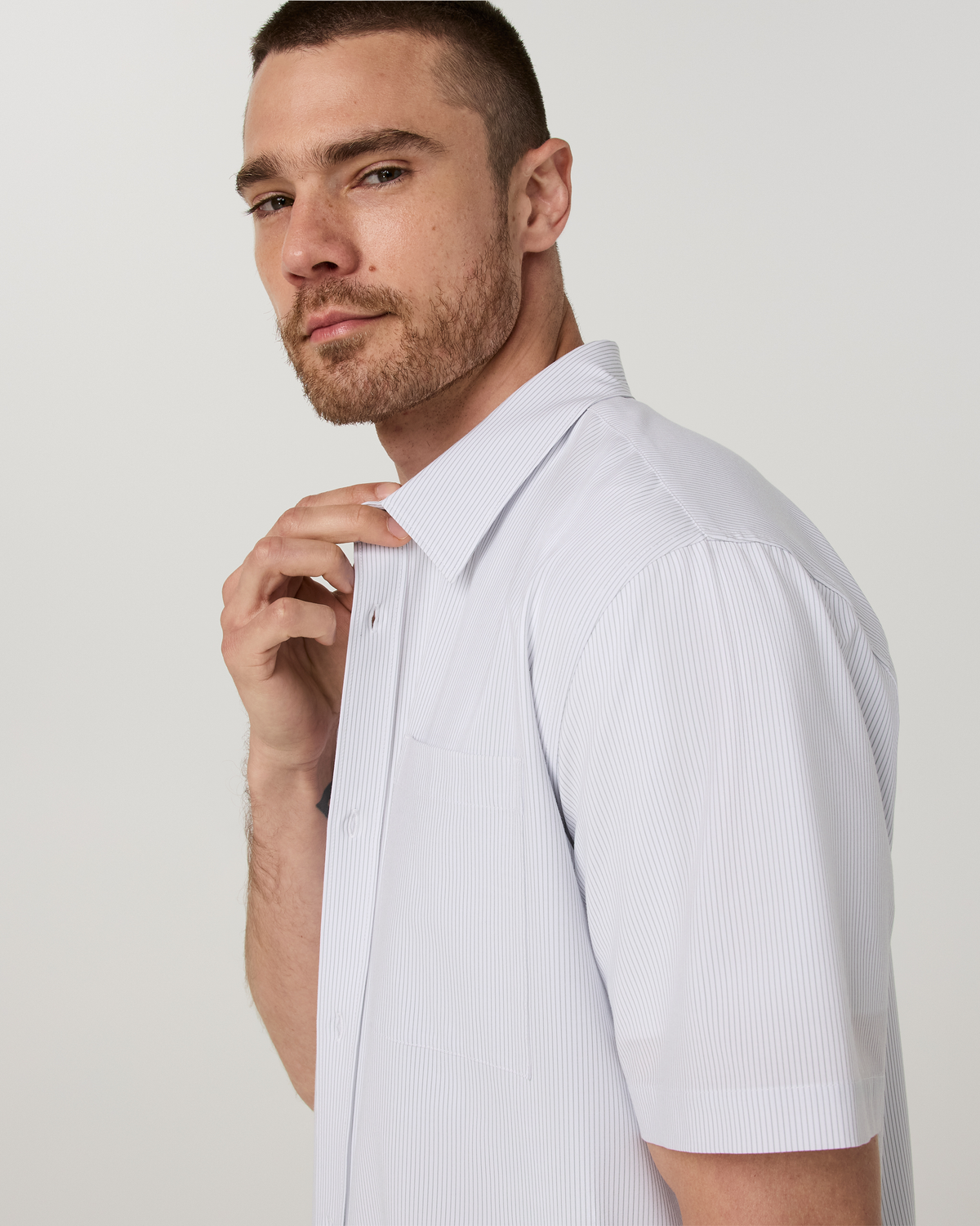 Short Sleeve Bridge Button Down - Relaxed Fit | White Dune Stripe