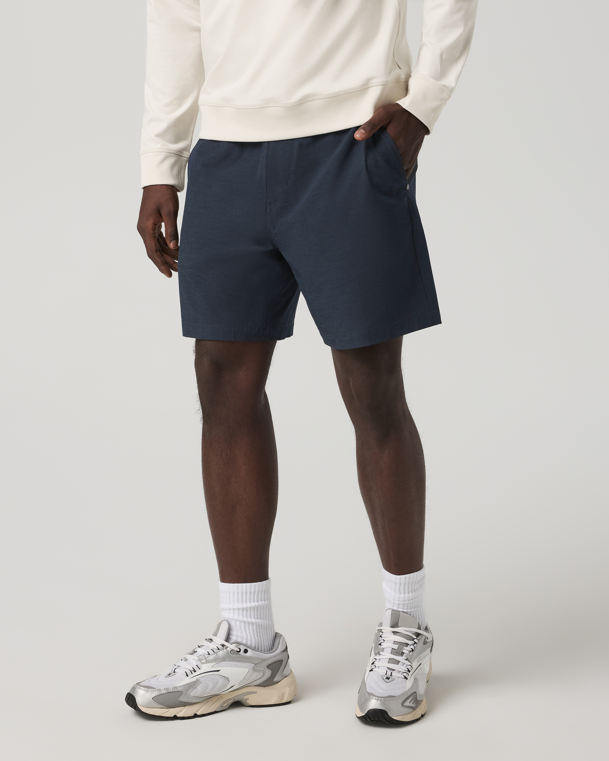 Aim Elastic Waist Short 7" | Navy Linen Texture