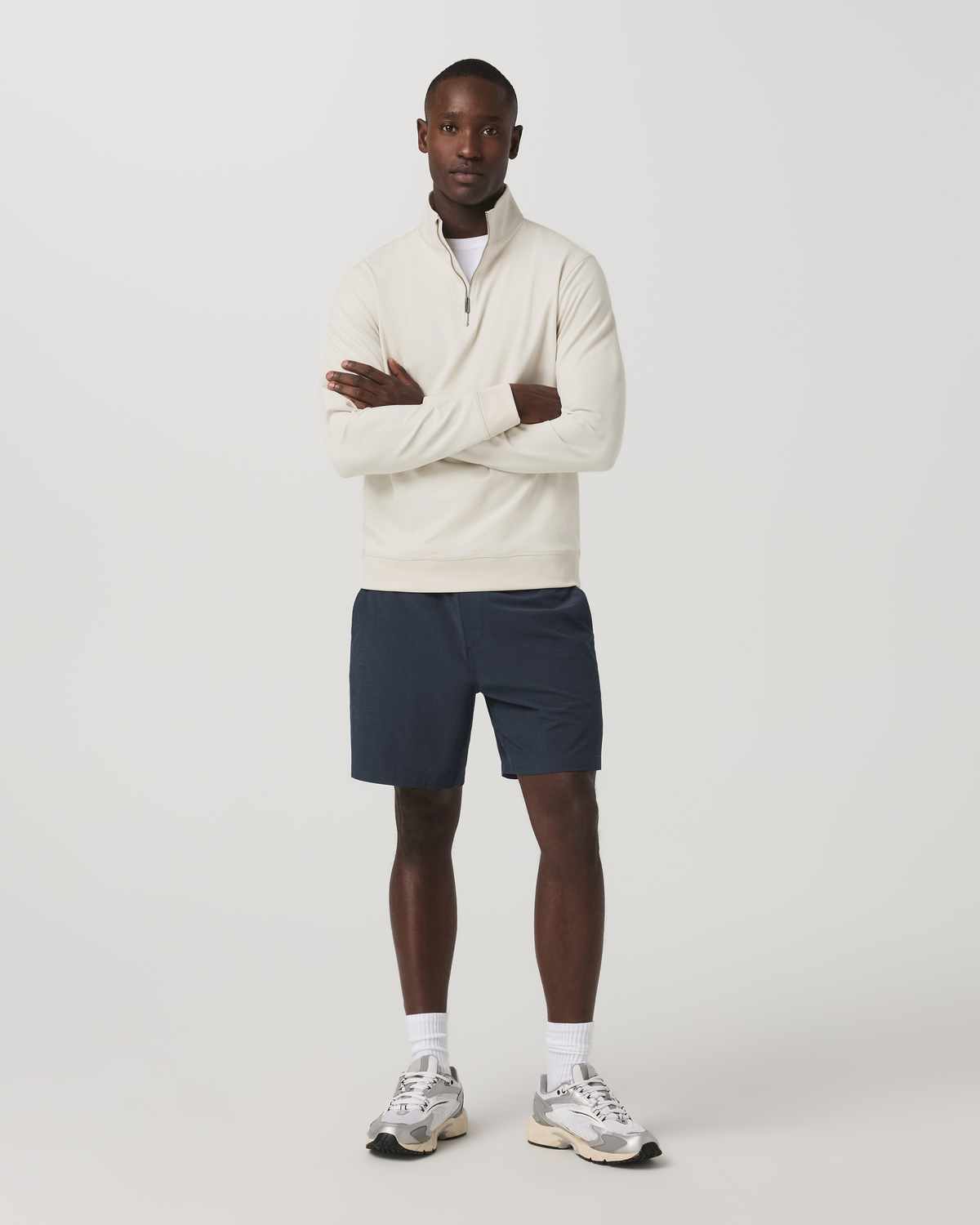 Aim Elastic Waist Short 7" | Navy Linen Texture