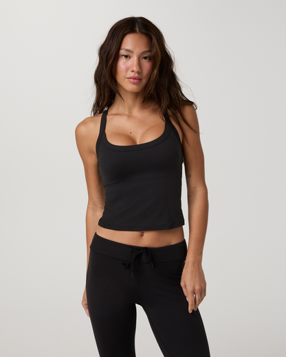 Halo Cross Back Tank | Solid Black
