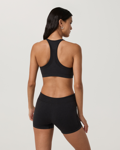 Pointelle Seamless V Neck Bra | Black