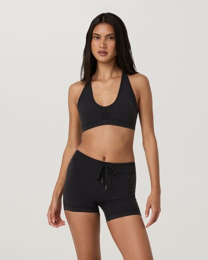 Pointelle Seamless V Neck Bra | Black