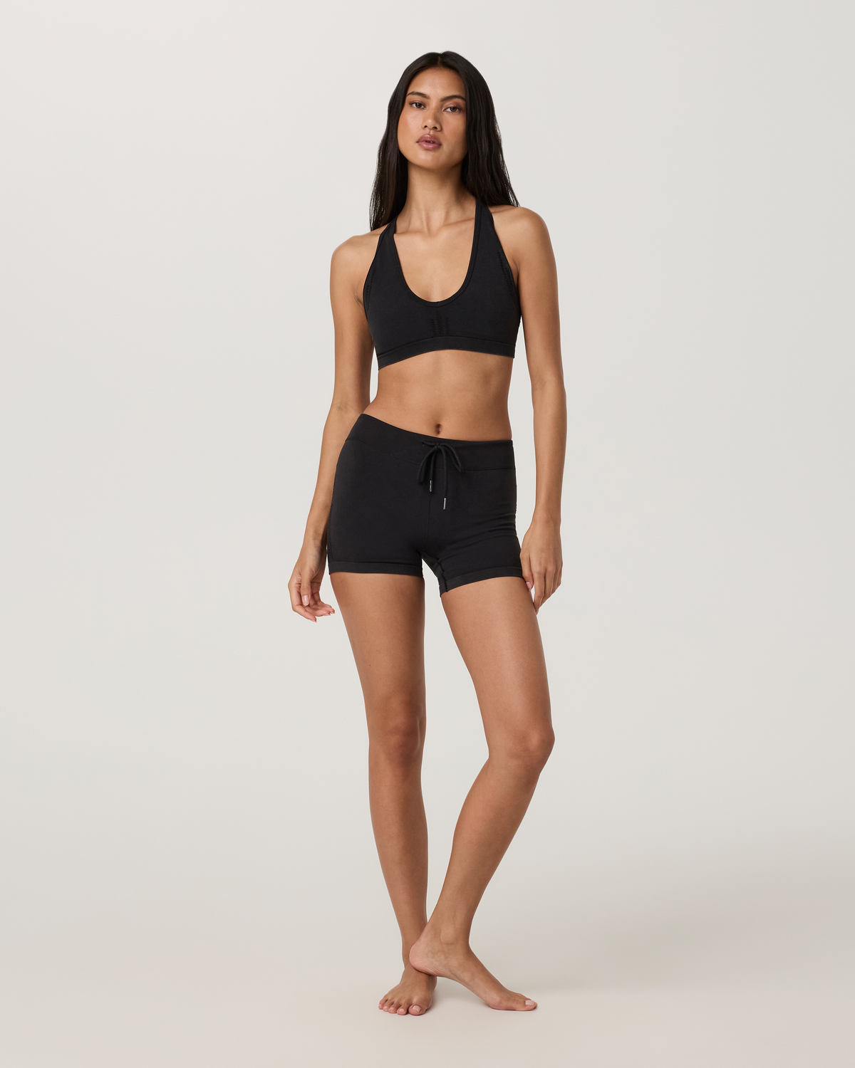 Pointelle Seamless V Neck Bra | Black