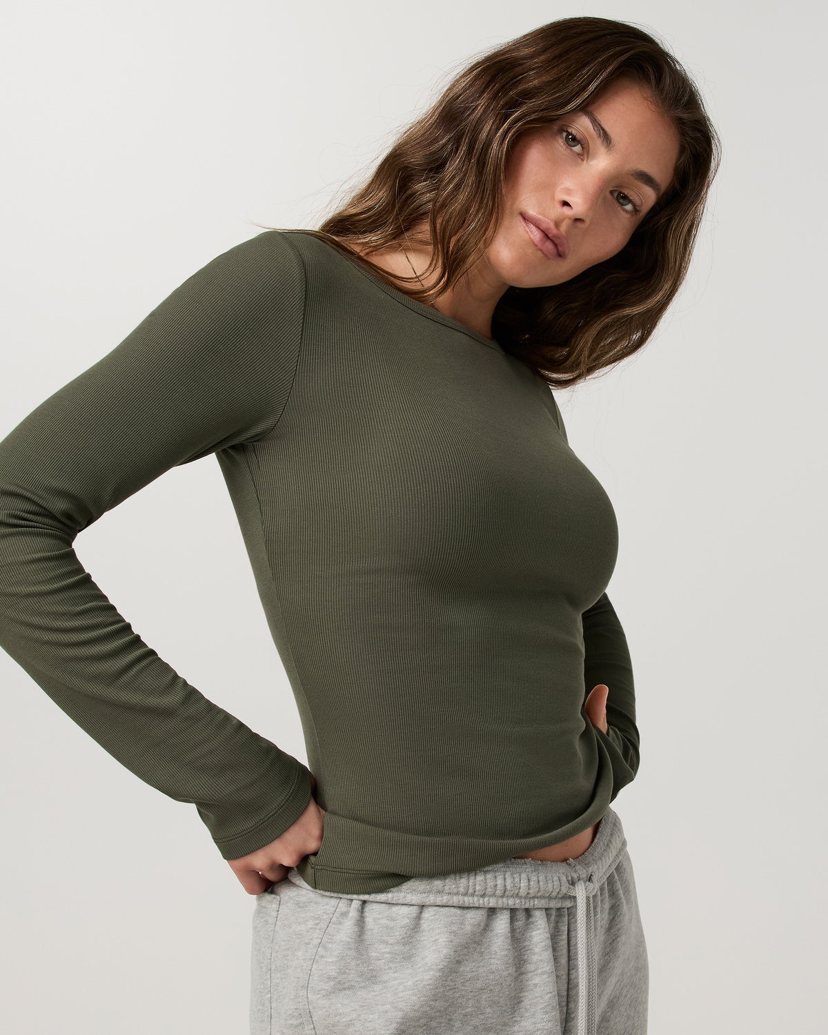 Long Sleeve Pose Subtle Scoop | Army