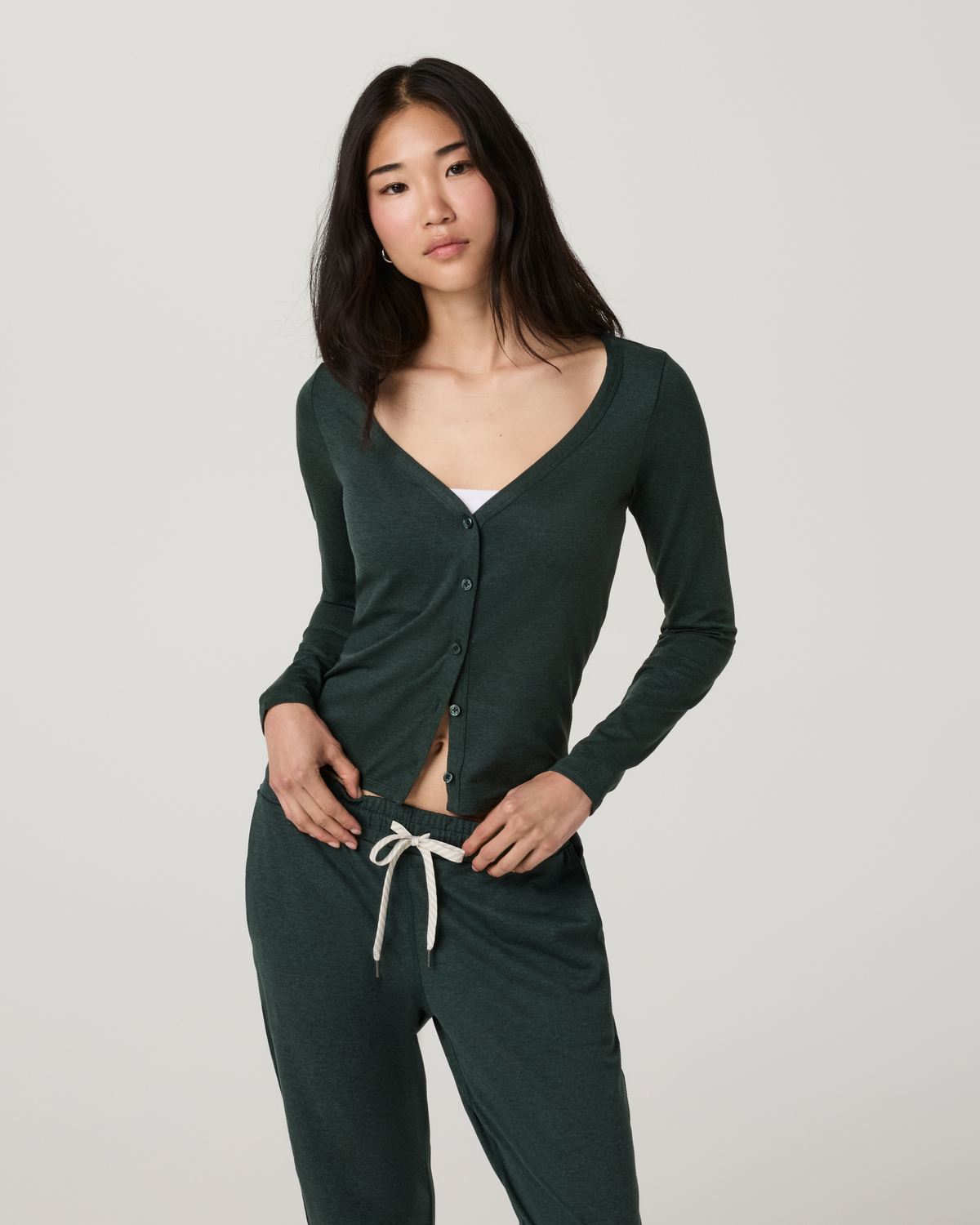 Long Sleeve Halo V-Neck Cardigan | Hemlock Heather