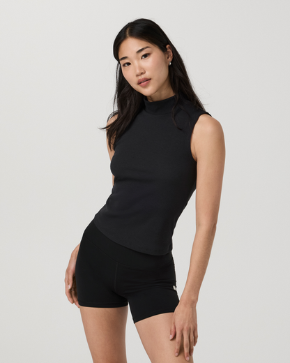 Cottony Rib Mock Neck Tank | Black