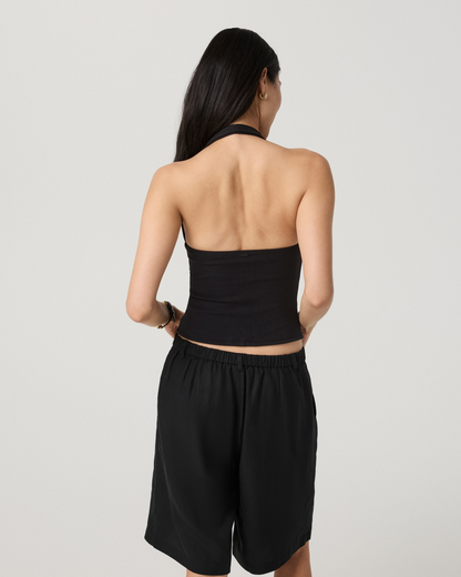 Everyday Cotton Stretch Plunge Halter | Black