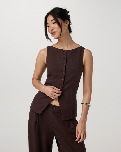 Trestles Twill Button Down Tank | French Roast