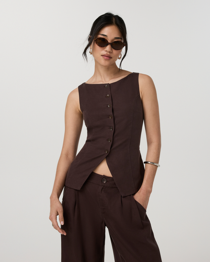 Trestles Twill Button Down Tank | French Roast