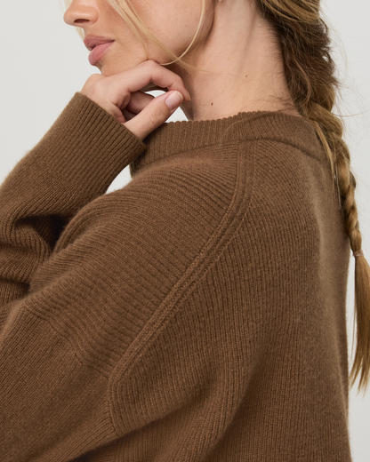 Émilie Cashmere Oversized Rib Crew | Bourbon