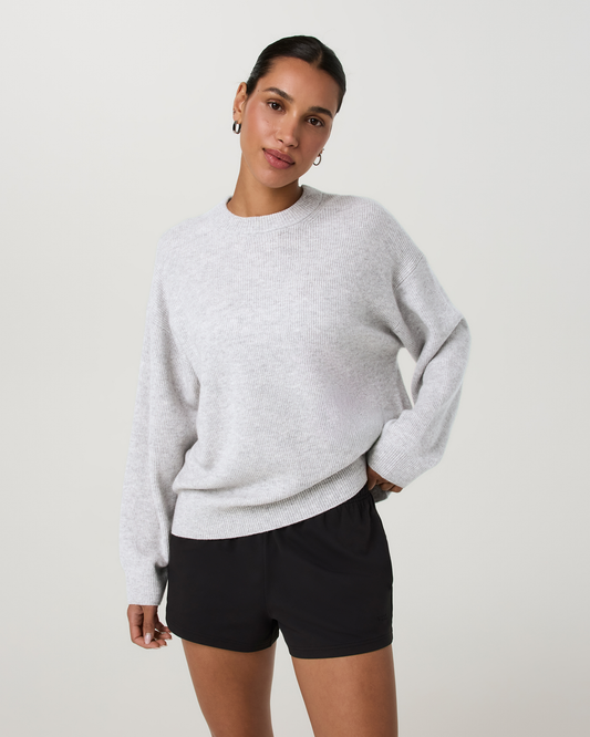 Émilie Cashmere Oversized Rib Crew | Pale Grey Heather