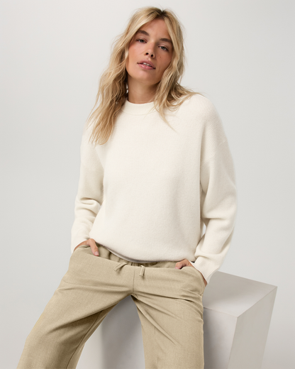 Émilie Cashmere Oversized Rib Crew | Porcelain