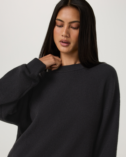 Émilie Cashmere Oversized Rib Crew | Vintage Black