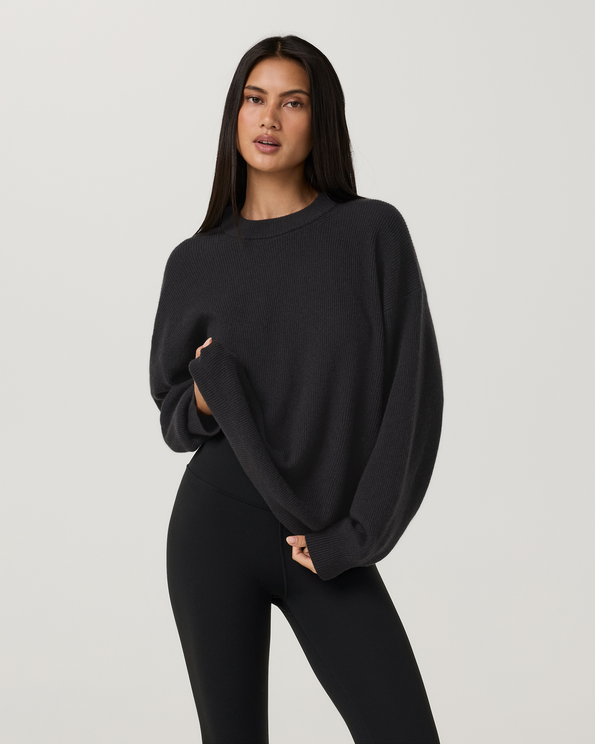 Émilie Cashmere Oversized Rib Crew | Vintage Black