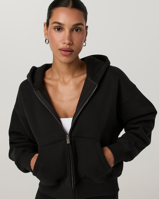 Restore Essential Full Zip Hoodie | Washed Black