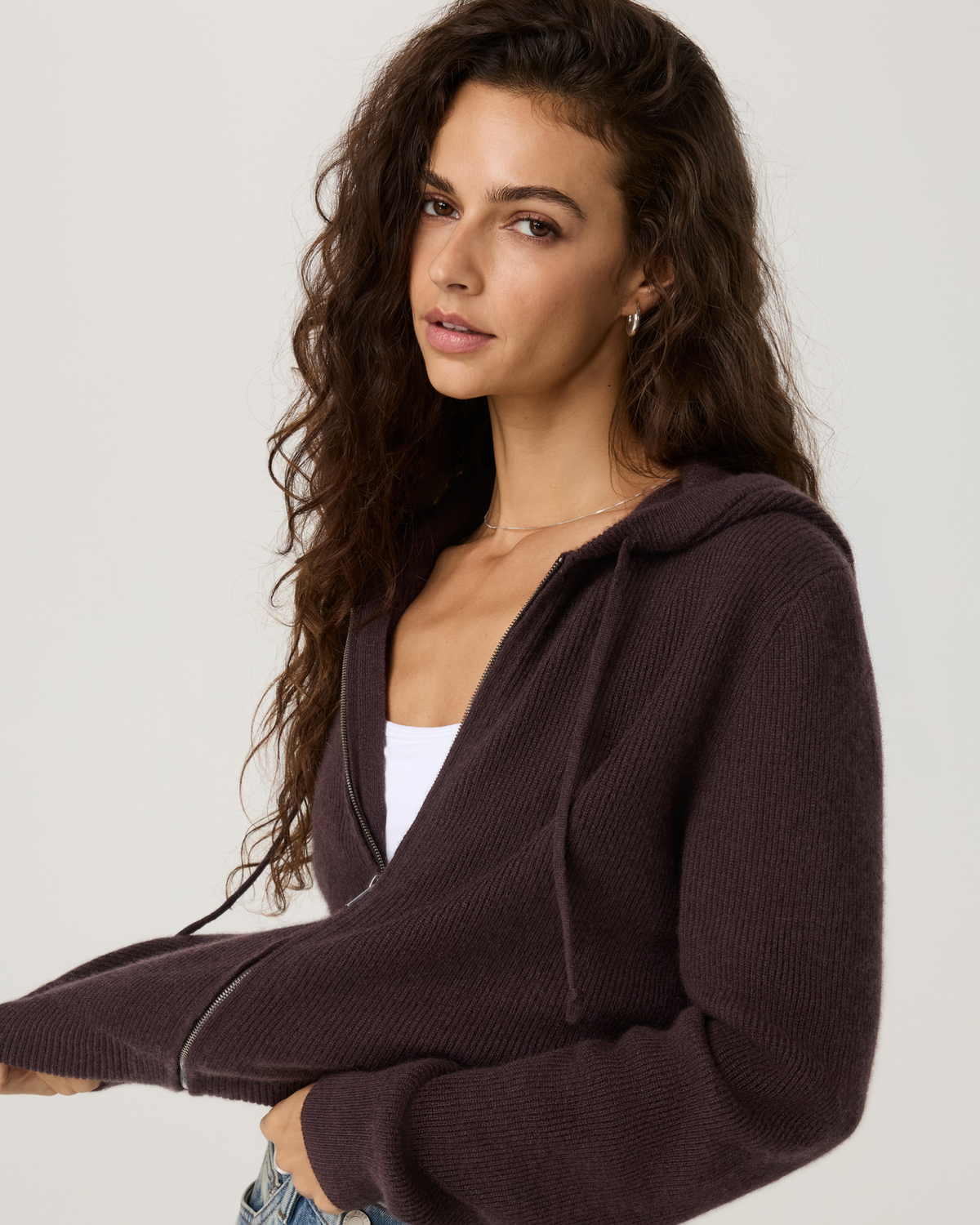 Émilie Cashmere Rib Double Zip | Dark French Roast