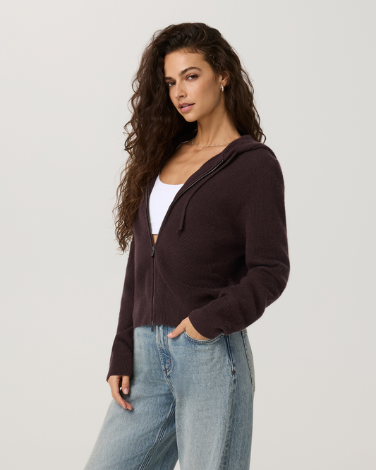 Émilie Cashmere Rib Double Zip | Dark French Roast