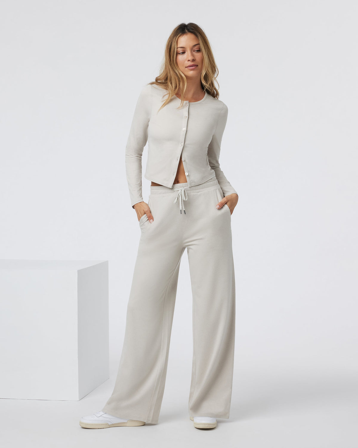 Halo Essential Wideleg Pant | Ecru Heather