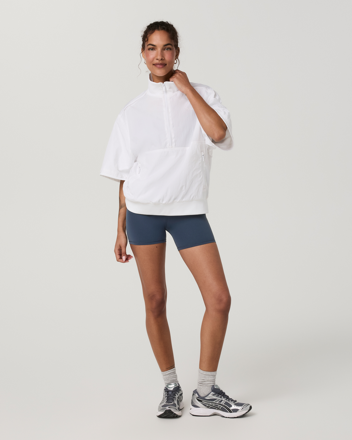 Retrograde Short Sleeve Half Zip Jacket | White